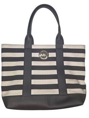MICHAEL Michael Kors Fulton Canvas Stripe Medium Tote in Black/Cream
